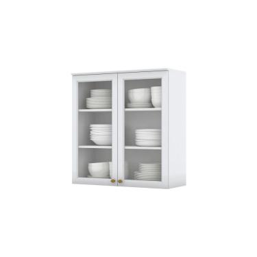 Imagem de Armário Aéreo 80 Cm 02 Portas Com Vidro Amy Branco Hp Casa 812 Branco Hp