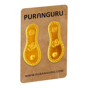 Imagem de PuranGuru Sri Lakshmi Charan Paduka | 5 cm | Acabamento antigo banhado a ouro | Deusa Laxmi Charan | Amuleto Yantra de pés de Shubh Labh Laxmi | Casa e escritório Diwali Lakshmi Puja | Amuleto da