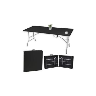 Imagem de Mesa Dobrável para Camping, 180x70cm, Preta, Estrutura em Aço, Tampo em Polietileno, Capacidade 100kg, Portátil, Pés Antiderrapantes