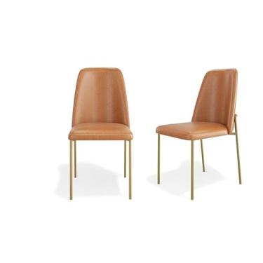 Imagem de kit 02 Cadeiras Estofadas Sala Jantar Lucy Aço carbono Dourado Caramelo