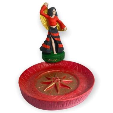 Imagem de Incensário Prato Cigana Preta E Vermelha 12 Cm Em Resina - Bialluz Pre