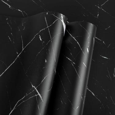 Imagem de Abyssaly Bancadas pretas à prova d 'água fosco mármore contato papel granito autoadesivo vinil para armários de cozinha Backsplash decoração de casa 59,9 cm x 499,9 cm
