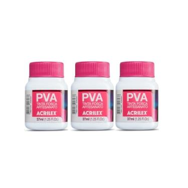 Imagem de Tinta PVA Fosca para Artesanato Acrilex Branco 519 37ml Kit 3 Unidades Para Madeira MDF Gesso Papel Cerâmica Secagem Rápida Acabamento Fosco Profissional