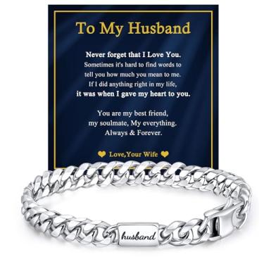 Imagem de VNOX Presente para homens, pai, marido, filho, neto, irmão, prata, aço inoxidável, corrente de elos cubanos, aniversário, dia dos namorados, Sem Pedra Preciosa