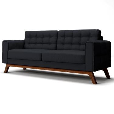 Imagem de Sofá 180 Cm 3 Lugares Sandero C-300 Veludo Preto - Domi