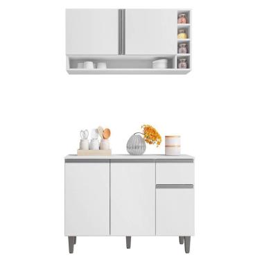 Imagem de Balcão Gabinete De Cozinha E Armário Aéreo Vanessa Branco - Abmaza