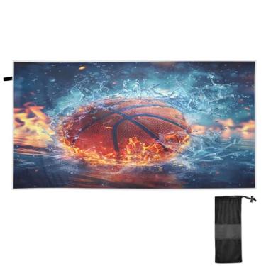 Imagem de Blueangle Toalha de praia de basquete Water and Fire - Toalhas de viagem compactas e leves - Toalha de secagem rápida super absorvente para natação, acampamento e férias (347)