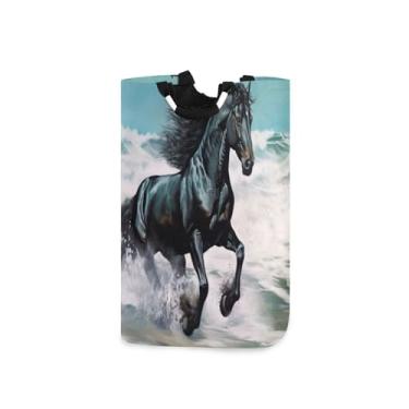 Imagem de Blueangle Cesta de roupa suja dobrável para corrida com alças – Saco de cesto de roupa suja dobrável à prova d'água | Solução de armazenamento de roupas que economiza espaço para dormitório doméstico