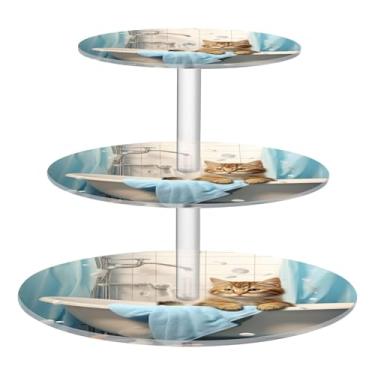 Imagem de Blueangle Suporte redondo de cupcake de 3 camadas – Torre de sobremesa acrílica para gatos para banheira, suporte de sobremesa em camadas antiderrapante para chá de bebê, aniversário, festa de