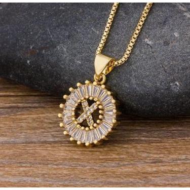 Imagem de Colar Dourado Letra Inicial Strass Brilhante Nome - DCXAM