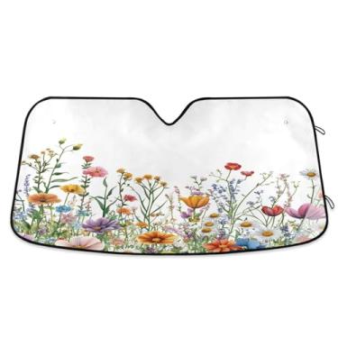 Imagem de ATTX Belas flores da primavera pára-brisa do carro 144.8 cm x 80.0 cm escudo solar universal com proteção UV, persiana de janela dianteira automática dobrável para sedãs SUVs caminhões #184