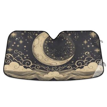 Imagem de ATTX Para-brisa de carro Moon and Clouds 144.8 cm x 80.0 cm Protetor solar universal com proteção UV, persiana de janela frontal automática dobrável para caminhões Sedans SUVs #152