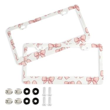 Imagem de SEHANY Lindas molduras de placa de licença de arco rosa, capas de moldura de alumínio à prova de ferrugem com orifícios elípticos e parafusos, serve para acessórios de carro de tamanho padrão de