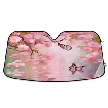 Imagem de ATTX Para-brisa de carro de borboletas cor-de-rosa 139.7 cm x 70.1 cm Escudo solar universal com proteção UV, persiana de janela frontal automática dobrável para caminhões Sedans SUVs #3