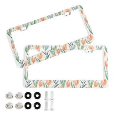 Imagem de SEHANY Molduras de placa de licença de flores florais coloridas, capas de moldura de placa de carro de alumínio à prova de ferrugem com orifícios elípticos e parafusos serve para veículos padrão dos
