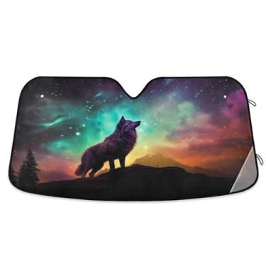 Imagem de ATTX Dreamscapes Wolf Para-brisa de carro 139.7 cm x 70.1 cm Protetor solar universal com proteção UV, persiana de janela frontal automática dobrável para caminhões Sedans SUVs #312