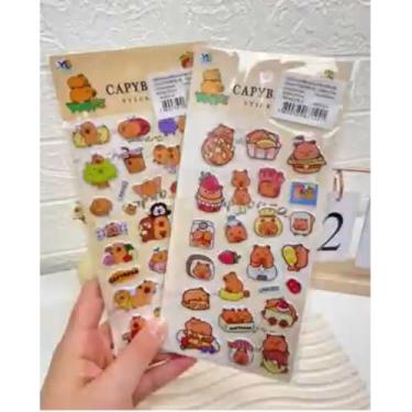 Imagem de 2 Cartela Adesivo 3D Divertidos Capivara Fofa em Alto Relevo - Personalizar Garrafas, Decoração, Marmita (2 Unidades)