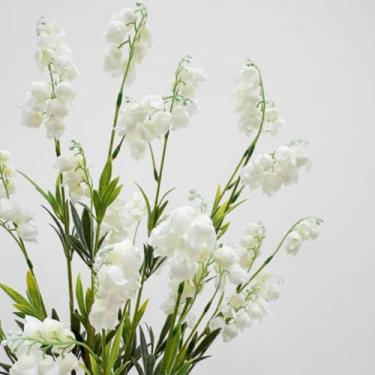 Imagem de 4 peças de flores artificiais de lírio do vale, flor de seda falsa de 80 cm de altura, flores de lírio artificiais de haste longa para vasos altos, arranjos florais grandes, decoração de casa (branca)