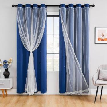Imagem de Cortinas XiDi 213 cm, azul marinho, dupla camada, blackout