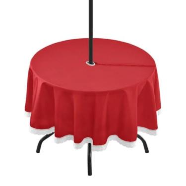 Imagem de CEBUGI Toalha de mesa redonda para uso ao ar livre, fundo vermelho, impermeável, com furo Umberlla, capa de mesa lavável para pátio, cozinha, sala de jantar, 152 cm