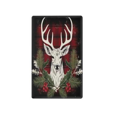 Imagem de Wassud Fundo xadrez com veado (2) placa de cobertura de interruptor de luz, 1 capa de tomada em branco placa de parede decorativa decoração de casa sala de estar quarto