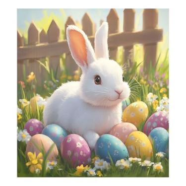 Imagem de Qilmy Capa magnética para máquina de lavar louça, ovos de páscoa e coelhos fofos, 58 x 66 cm, capa decorativa para geladeira para porta frontal, adesivo, máquina de lavar, painel de geladeira