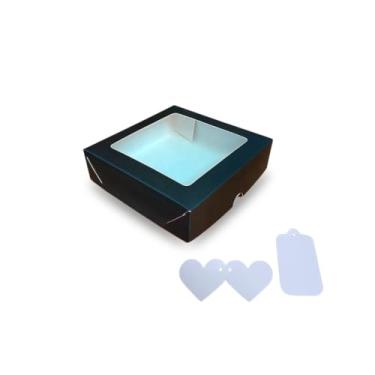 Imagem de Caixa de Presente, Cosmético ou Artesanatos com Visor + Tags | 15x15x4cm | Estampa Natal, Flores, Coração(Preta,15)