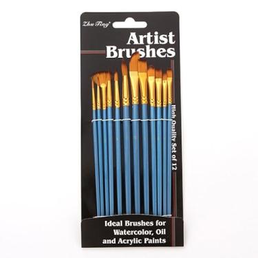 Imagem de Conjunto de Pinceis Tinta Acrílica 12 Nylon para Pintura e À Água Kits Profissionais Uso Geral Artistas Estudantes