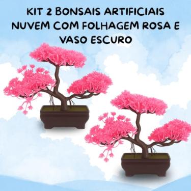 Imagem de Genérico, Kit 2 Bonsais Nuvem com Folhagem Rosa – Elegância Oriental em Vasos Escuros