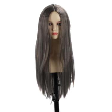 Imagem de Luqeeg Peruca Longa e Reta Com Parte Média, Design Requintado para Aparência Elegante, Adequada para a Vida Diária e Festas, Fibra de Alta Temperatura, Preta (Cinza esfumaçado)