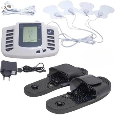 Imagem de Aparelho Fisioterapia Massageador com Eletrodos Pulso Eletrico Portátil Acupuntura - Acompanha Chinelo e 4 pares de adesivos - Dor Tensao Muscular Tens