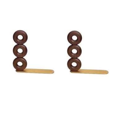 Imagem de Suporte para armazenamento de CDs Suporte de mesa para discos vinil em madeira estilo industrial com base latão para casa, escritório e sala estar