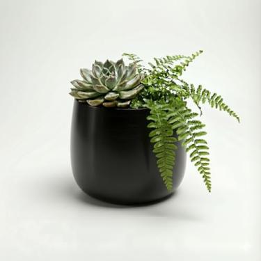 Imagem de Genérico, Barro/Terracota, Vaso Quadrado, Preto, 11x12x15 cm, Acabamento Brilhante, Vaso para Plantas, Decorativo, Elegante