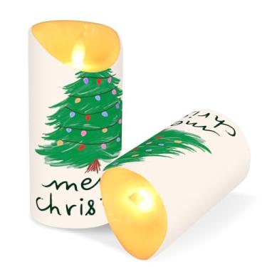 Imagem de ATTX Pacote com 2 velas coloridas para árvore de Natal – 7,6 cm x 9,9 cm com controle remoto e temporizador para casa, casamento, decoração de acampamento #284