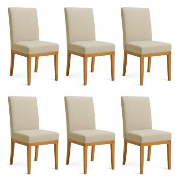 Imagem de Kit 6 Cadeiras De Jantar Brisa Linho Base De Madeira - Pallazio Cor Dourado