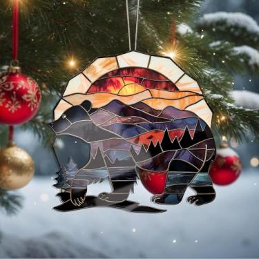 Imagem de Enfeites de Natal para pendurar em cristal de urso, enfeites de árvore de Natal feitos à mão, decoração de carro e casa - presentes de Natal, decoração de artesanato em acrílico, ideias de troca de