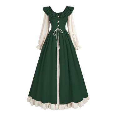 Imagem de CR ROLECOS Fantasia renascentista feminina com cadarço vestidos medievais Ren Faire vestido camponês vitoriano, Verde, P