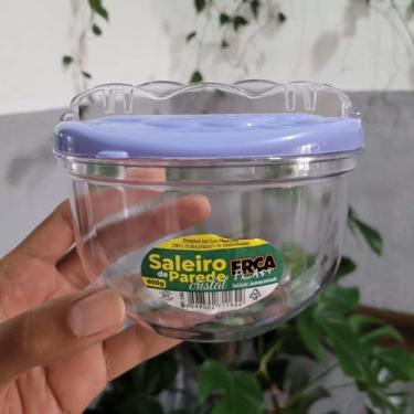 Imagem de Saleiro de Parede Acrílico Transparente com Tampa Plástica – Porta Sal Resistente para Cozinha, Fixação na Parede, Fácil Limpeza e Durável (Azul)