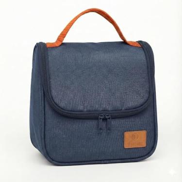 Imagem de Bolsa Térmica Lancheira Marmita Compacta Unissex com Alça Ajustável, Material Resistente, 20x19x15cm, Interior Térmico, Ideal para Trabalho e Escritório (Azul Marinho)