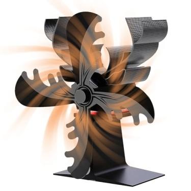 Imagem de Ventilador de fogão a lenha movido a calor | Acessórios para fogão a lenha de 4 folhas | Ventilador de fogão aquecedor em forma de alce, ventilador de lareira, ventilador de fogão de pelota, Maidong