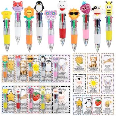 Imagem de Weekgrat Conjunto de 20 canetas esferográficas multicoloridas de Natal, animais de fazenda, 4 em 1, retráteis, girassol, vaca com cartões positivos, marcador de página para presente de agradecimento