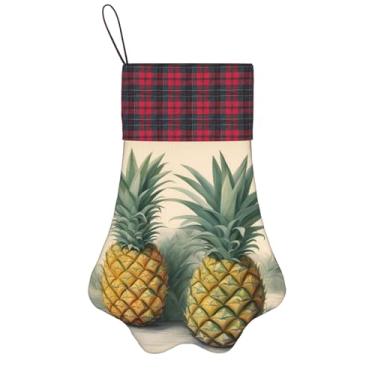 Imagem de SKKNT Meias de Natal com estampa de abacaxi, animais de estimação, decoração de Natal, cães, gatos, árvores, presente conveniente