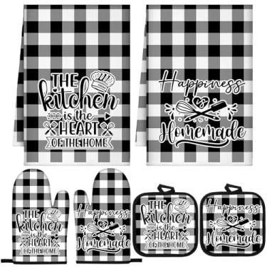 Imagem de Sratte Conjunto de 6 peças de acessórios de decoração de cozinha, toalhas de fazenda, suportes de panela, conjunto de luvas de forno, 2 panos de prato, 2 pegadores de panela, 2 luvas de cozinha, luvas