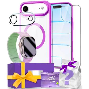 Imagem de AOKOOR Capa para iPhone 17 Air e pulseira de relógio Apple, caixa de presente para mulheres e homens, com protetor de tela de vidro temperado e protetores de câmera, presente de aniversário para