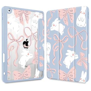 Imagem de Lepeoac Capa para iPad 9ª/8ª/7ª geração de 10,2 polegadas (versão 2021/2020/2019), [Suporte de lápis embutido] Capa traseira com três dobras com suporte para despertar/hibernar, transparente com