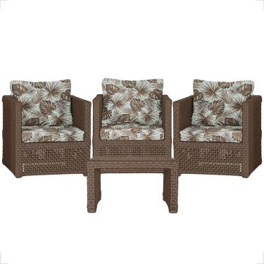 Imagem de Mesa E 3 Poltronas Madri Corda Náutica Estofado 6 Trama Marrom