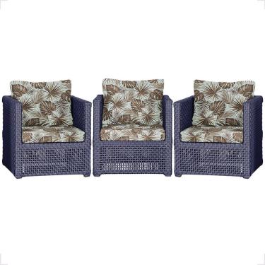 Imagem de 3 Poltronas Madri Alumínio Corda Náutica Estofado 6 Trama Azul