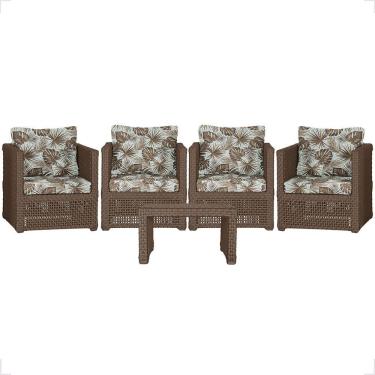 Imagem de Mesa E 4 Poltronas Madri Corda Náutica Estofado 6 Trama Marrom