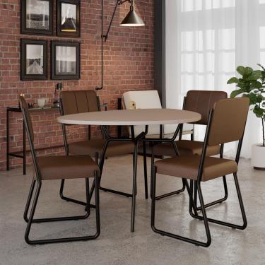 Imagem de Conjunto Mesa De Jantar Soho Orgânica Com 04 Cadeiras Next Est.preta - Off White E Cr Whisky