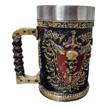 Imagem de Caneca Decorativa Viking Inox Faca Na Caveira 600ml - TENDA MEDIEVAL